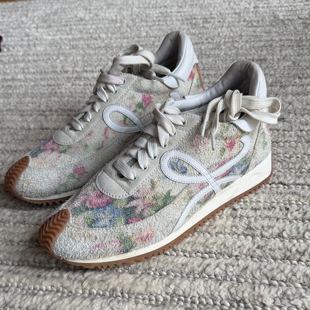 Loewe Floral Printed Low-Top Suede Sneakers